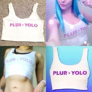 Shop Aura Doll ‘PLUR>YOLO’ crop top